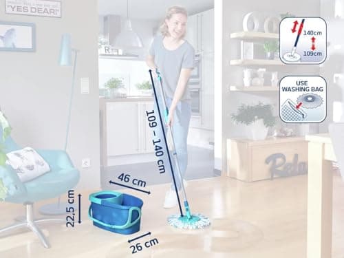 Leifheit Clean Twist Disc Mop Ergo Kit complet balai, serpillière et seau essoreur, ensemble balai serpillère en microfibre avec manche télescopique, essorage sans effort