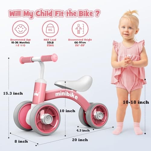 HappyGoLucky Draisienne 1 2 Ans, Jeux Bebe 1-2 Ans Jouets Enfant Draisiennes avec Quatre Roues éclairées Mini Bike Cadeau Bebe Fille Premier Cadeau Anniversaire Fille