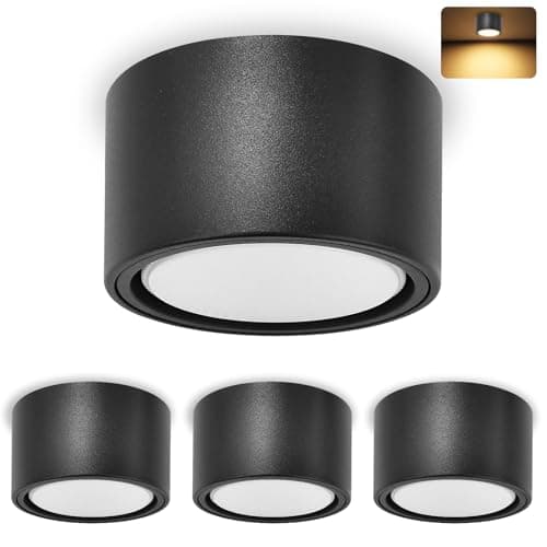 YindaLux Lot de 4 Spot LED de Surface Noir Plafonnier Spot incl. LED GX53 6W 3000K 230V -rond Ø95x55mm -comme Downlight, Spots de Plafond, plafonnier led en aluminium