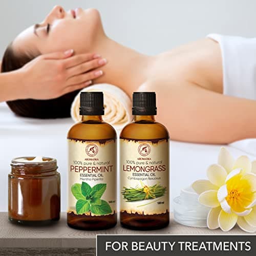 Huiles Essentielles Set 2x100ml - Huile de Menthe Poivrée - Huile de Citronnelle - Pur & Naturel pour Diffuseurs - Aromathérapie - Beauté - Spa - Relaxation - Bain