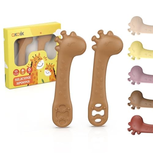 akolik Cuillère Bébé Apprentissage, Cuillère Silicone Souple, Sans BPA, Cuillères de Sevrage Pour Bébé, Cuillère de Nourrissage et de Dentition Pour Bébé dès 4 6+ Mois (‎Kaki)