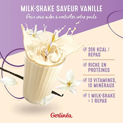 Gerlinéa Boisson Milkshake goût Vanille Substituts de repas riche en protéines Poudre à reconstituer contient 15 repas 220385