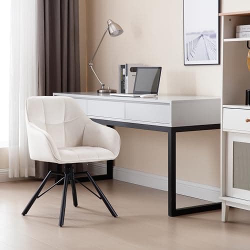 WOLTU Chaise Pivotante à 360°, Lot de 4, Chaise Salle à Manger, Chaise Scandinave, Chaise de Cuisine, Fauteuil Salle à Manger, en Velours, Assise Rembourrée, Pieds en Métal, Crème, BH365cm-4