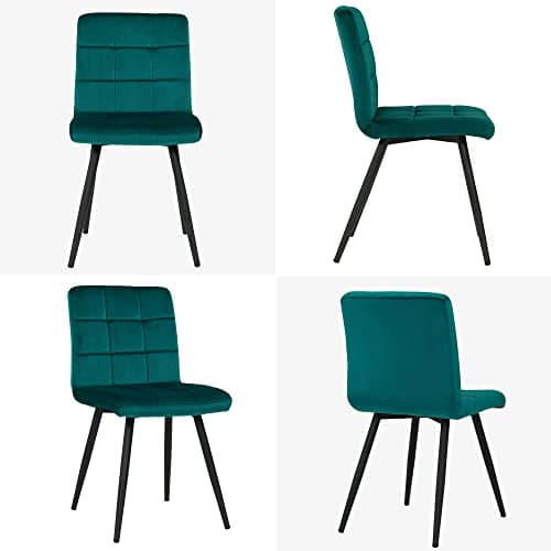 DUHOME Chaise Velours Salle à Manger Cuisine, Lot de 4 Scandinaves Chaise Tabouret Coiffeuse avec Dossier, Moderne Capitonnée Chaise Salon, Chambre à Coucher, Restaurant (Vert Foncé)