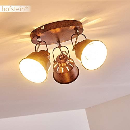 hofstein Plafonnier Safari en métal finitions rouille, luminaire de plafond à 3 spots orientables pour ampoules E14, ampoule(s) non incluse(s)