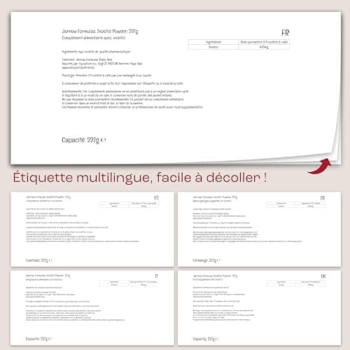 Jarrow Formulas, Inositol, comme Myoinositol, Hautement Dosé, 227g Poudre végétalienne, Testé en Laboratoire, Sans Gluten, Végétarien, Sans Soja, Sans OGM
