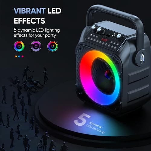 Karaoke Adulte, Haut-Parleur Bluetooth Portable Karaoke pour Adultes avec 2 Microphones sans Fil, Système PA pour Adultes et Enfants avec Lumières LED pour Les Fêtes (Noir)