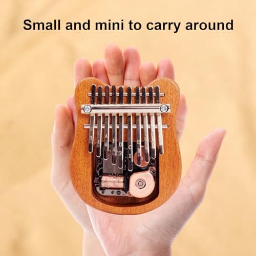 HUIOP Kalimba Mini Piano à Pouce 10 Touches Instrument de Musique Portable Dessin Animé Mignon Kalimba Piano à Pouce Boîte à Musique Cadeau pour Débutants Adultes Intéressant Fête Voyage Sapele Bois P
