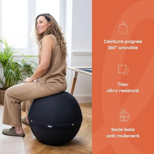Bloon Siège Ballon Bureau Ergonomique - Anti Mal de Dos ou Sciatique - Confortable pour Bureau ou Télétravail - Chaise Ballon 65cm de diamètre (Taupe, XL)