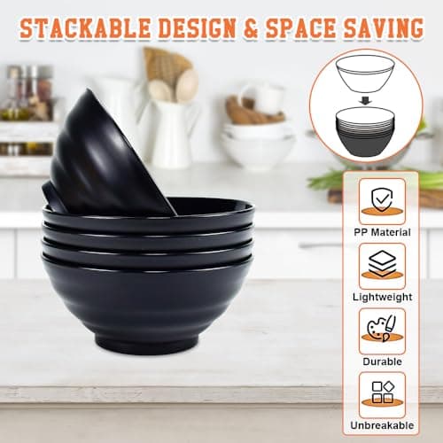 ADERTOS Bol à Céréales Plastique, 10 Bols en Plastique Incassables 24 OZ Bol Plastique Reutilisable Saladier Bol à Soupe Bol Petit Déjeuner Passe au Lave-vaisselle et au Micro-ondes, sans BPA, Noir