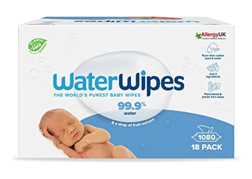 WaterWipes Lingettes Bébés Originales Exemptes De Plastique, 1080 Unités (18 Paquets), Lingettes à Base d'Eau à 99,9 %, Non Parfumées pour les Peaux Sensibles