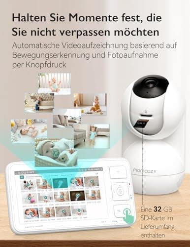 Momcozy Babyphone avec caméra Écran 5.5 Pouces Full HD 1080P Moniteur bébé sans WLAN 5800 mAh Vision Nocturne Claire, ECO, VOX, Audio bidirectionnel portée de 500 m, Prendre des Photos et des vidéos