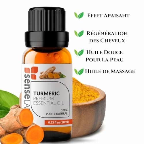 SenseLAB Huile essentielle de curcuma - Huile de curcuma naturelle 100% pure de qualité thérapeutique pour diffuseur d'aromathérapie et humidificateur Huile pour le soin des cheveux et de la peau 10ml