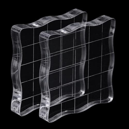 Hosifiy Lot de 2 tampons en acrylique pour tampons en silicone - 5 x 5 cm - Bloc de tampons en acrylique ondulé - Avec lignes de grille - Bloc acrylique transparent - Pour scrapbooking, fabrication de