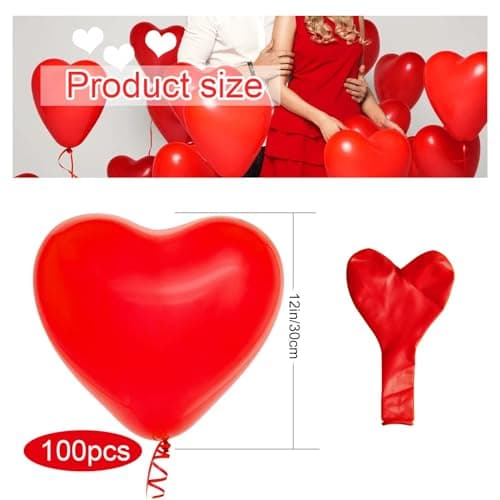 Ballon Coeur Helium, 100 Ballon Coeur Rouge, Ballon Mariage, Ballon Baudruche Coeur Latex pour Mariage Anniversaire Saint Valentin Fête Décoration -30cm (Rouge)