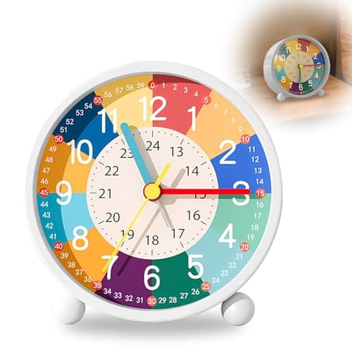 Idota Réveil analogique pour enfant - Sans tic-tac - Avec sonnerie douce - Réveil d'apprentissage - Avec veilleuse - Réveil pour fille et garçon - Pour la rentrée scolaire - Fonctionne avec piles