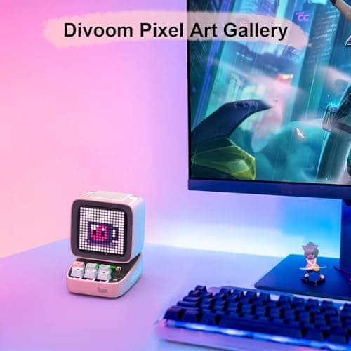 divoom Ditoo Enceinte Bluetooth avec Affichage LEDs, Reveil, et 10 Watts Audio pour Chambre, DIY, Anniversaire (Rose)