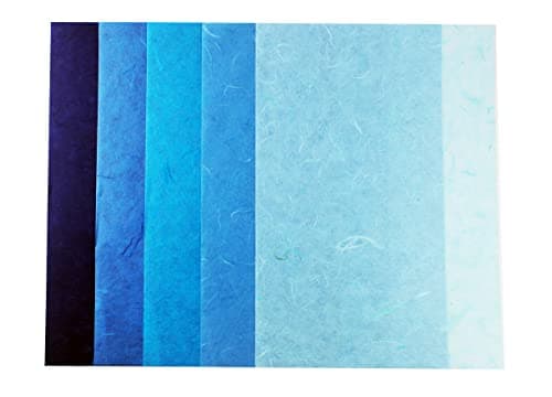 Lot de 50 feuilles de papier de mûrier - Couleurs unies - Motif origami - Fait à la main - Pour fabrication de cartes japonaises - Bleu