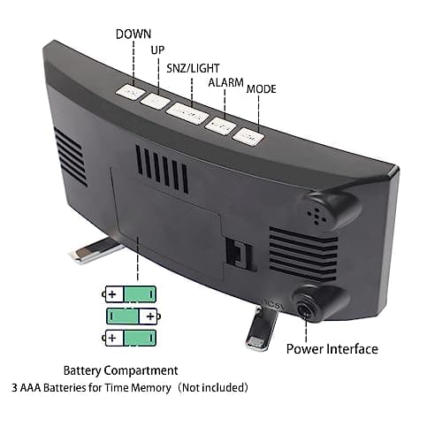 Derkiewn Réveil numérique, Grand écran LED de 6,5 Pouces, réveil de Chevet avec température et humidité, Horloge Miroir avec 3 réveils, luminosité réglable, Sieste, Alimentato USB (Vert)