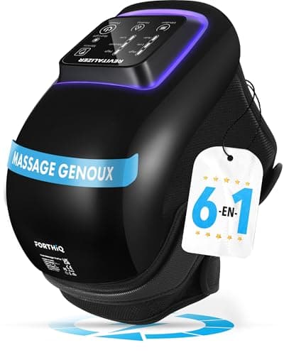FORTHiQ Pro+ Massage Genoux avec Chaleur et Lumière Rouge, 6-en-1: Chaleur, Lumière Rouge à Double Longueur d'Onde et Vibration – Sans Fil, Portable, Rechargeable, Fonction Mémoire, Bandes Ajustables
