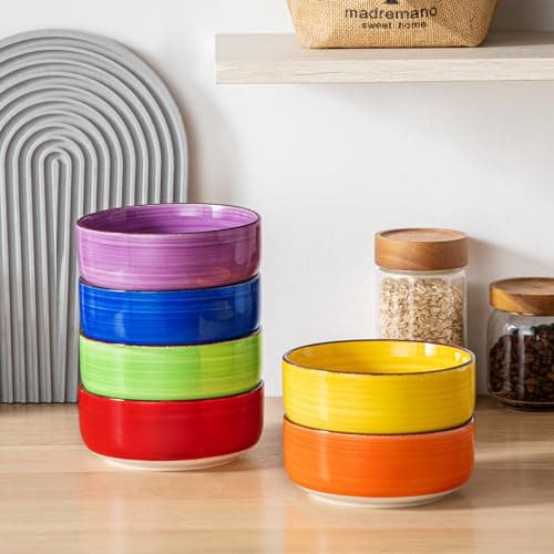 vancasso Série BONITA Lot de 6 Bols à Petit Déjeuner en Grès de 720 ml, 14.6cm Bol Ramen, Bol à Céréales, Passe au Lave-vaisselle et au Micro-ondes, pour Salade, Porridge, Riz, Multicoloré