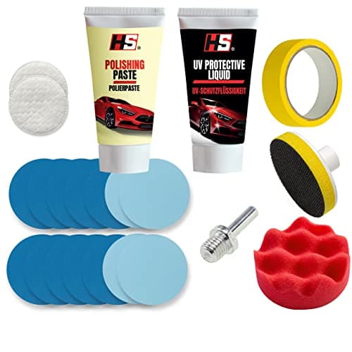 HS Rénovateur phare voiture, kit polissage avec vernis UV | Kit de rénovation pour phares de voiture, nettoie et polit les phares jaunis ou opaques, avec vernis UV