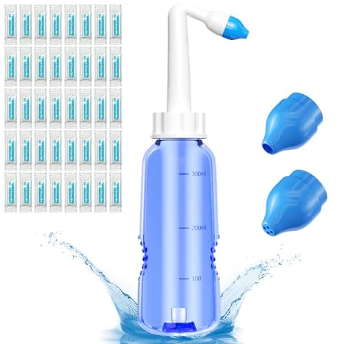 Rseuphiee Lavage Nez, 300ml Seringue Nasale Adulte, 40 Sachets de Sel Nasal, Irrigation Nasale, Douche Nasale pour Adulte, Kit de Douche Nasale avec Flacon, pour Adultes Enfants Nettoyage Quotidien.
