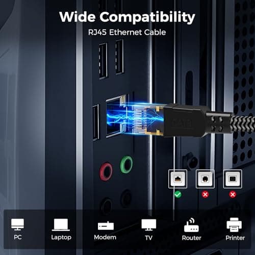 CABNEER Câble Ethernet 15M, RJ45 Cat 8 Câble Réseau 40Gbps 2000MHz Haut Débit S/FTP Câble, Nylon Tressé Double Blindage LAN Câble Internet, Compatible avec Routeur Modem TV