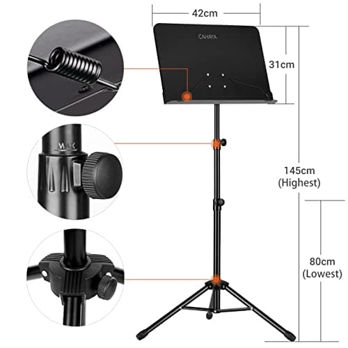 CAHAYA Pupitre de Partitions Pliable Portable 80-145cm Support Métallique de Partitions avec Housse de Transport Anti Poussière et Porte-Partition CY0194