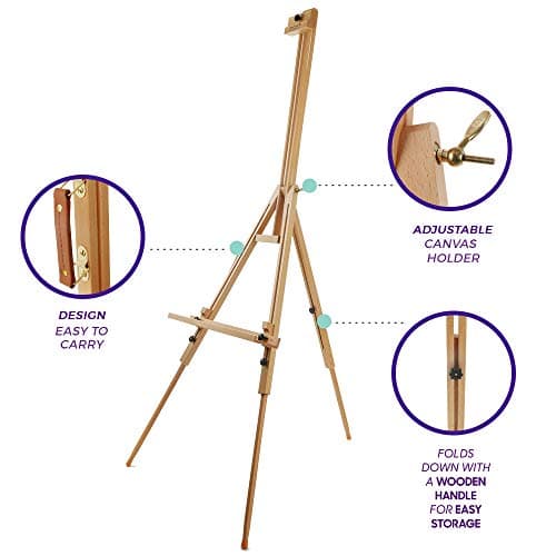 Mont Marte Chevalet trépied pliable et réglable en bois en hêtre, pour la peinture, supporte des toiles jusqu'à 120 cm (47") de haut