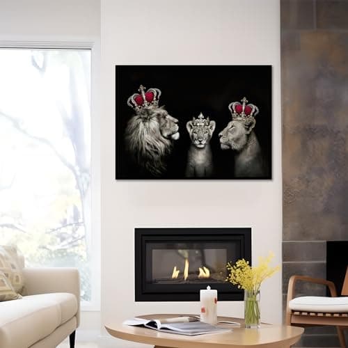 KAIDAARTLH Lion avec Couronne Blanc et Noir Animal Tableau sur Toile Tableaux Modernes Impressions Salon Chambre Affiche Mur Image Décoration Frameless(C,40x60cm)