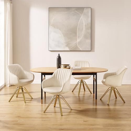 Zouron Chaise de Salle à Manger en Velours, Chaise de Bureau Pivotante avec Pieds Dorés, Fauteuil de Salon avec Accoudoirs et Siège Rembourré Épais, Beige