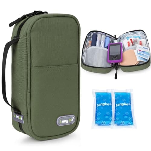 YOUSHARES Pochette Isotherme Insuline avec 2 Poche de Glace 80G, Trousse Isotherme Voyage pour Diabetique, Sac Isotherme Transport Insuline pour Seringues, Piqûre, Insuline Stylo, Medicament, Vert