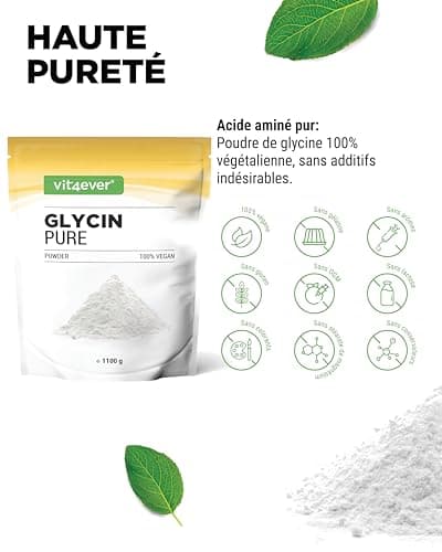 Glycine Pure - 1100 g (1,1 kg) de poudre pure sans additifs - Avec cuillère à mesurer - 100% acide aminé glycine - Vegan