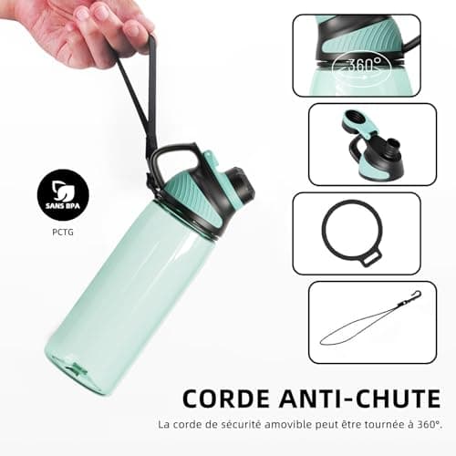 Fjbottle Bouteille d'eau 1,2L avec Couvercle Magnétique, Grande Gourde d'eau sans BPA, Bouteille de Boisson Étanche pour Gym, Demi-Gallon Bouteille d'eau pour Fitness, Sports,