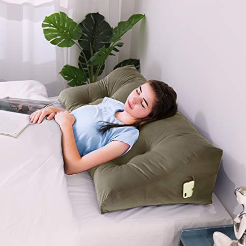 Johnear Coussin de Dossier Haut rembourré pour canapé lit Dossier Grand Triangle, Double Boutonnage Oreiller lit Coussin de Lecture, Coussin Lombaire, Coussin de Dos en Velours (Chameau 140cm)