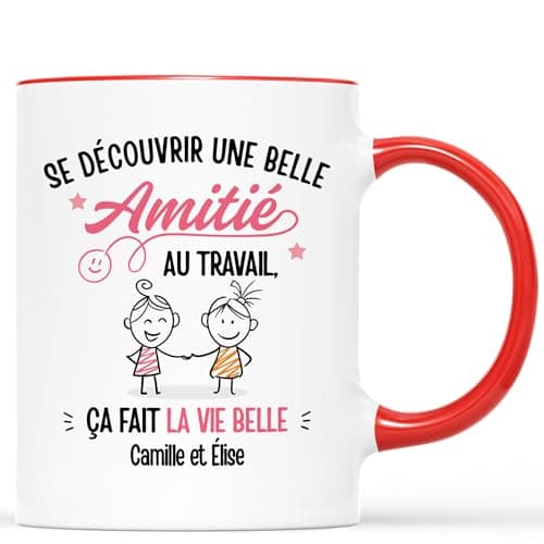 CADEAU PLUS Mug Personnalisé Prénom - Une Belle Amitié au Travail - Cadeau Pour Collègue, Cadeau Personnalisé Collegue, Mug Meilleure Collegue, Tasse Personnalisable Collegue