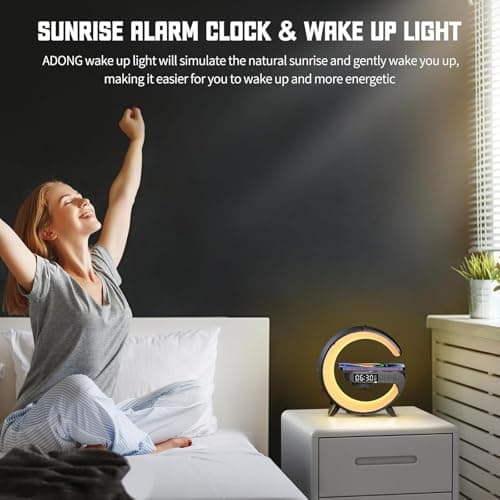 Lampe De Table Intelligente, Nouvelle Lampe Chevet,Lampe Ambiance Intelligente,Lampe ConnectéE avec Charge Sans Fil Et Haut-Parleur Bluetooth, Reveil Simulateur D'Aube(Noir,Modèle toujours connecté)