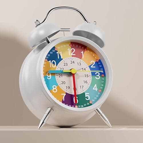 Besreey Réveil analogique pour,Horloge analogique pour - Horloge d'apprentissage silencieuse et sans tic-tac pour avec veilleuse | Horloge en métal pour Apprendre à Lire l'heure, Aide pédagogique