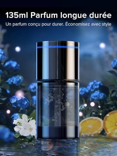 Desodorisant Voiture Ceeniu CF3, 135ml Parfum Naturel, Dure 4-8 Mois, Lumière Ambiante Silencieuse, Concentration Réglable, Auto On/Off, Batterie Intégrée, Car Air Freshener,Vanille velours