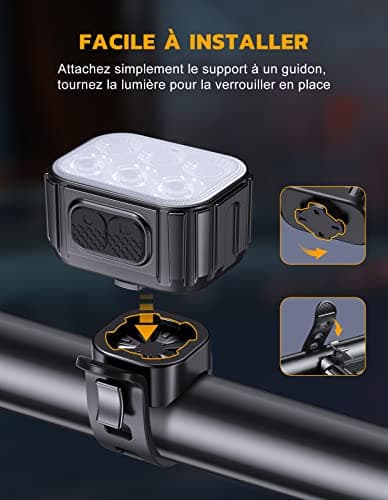 CIRYCASE Lumiere Velo avec Spot et Faisceau d'Inondation, Rechargeable par USB Lampe Vélo LED Étanche IP65, 2 x 4 + 2 x 6 Modes de Luminosité Eclairage Velo Avant et Arrière pour Cyclysme VTT
