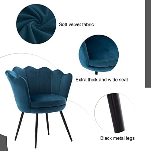Wahson Fauteuil en Velours Fauteuil Coquillage avec Pieds Métal, Fauteuil Chambre Confortable Chaise Relax pour Salon/Chambre (Bleu Sarcelle)