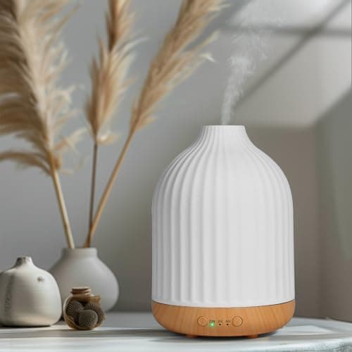 Vankarr Diffuseur Huiles Essentielles en Céramique 250ML, Diffuseur de Parfum Electrique Humidificateur Ultrasonique Diffuseur Aromathérapie pour la Maison, Yoga (Blanc 250 ML)