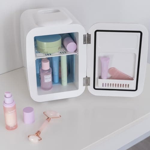 Flamingueo Mini Frigo - Petit Frigo 4L, Mini Frigo de Chambre, Frigo 12V/220V, Fonction Chaud et Froid, Mini Frigo Skincare, Frigo Cosmetique