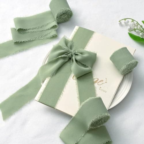 Ruban cadeau mousseline de soie ruban|3,8 cm x 19,4 m|ruban de soie ruban mousseline ruban tissu,mariage tissu ruban (Vert de gris)