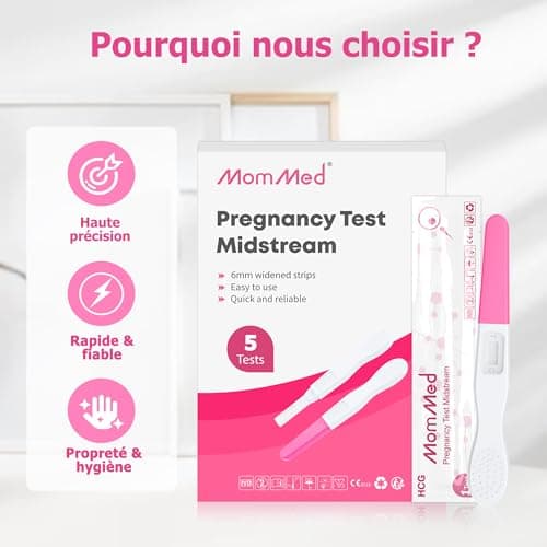 MOMMED Test de Grossesse, 5 X emballés individuellement HCG Test, sensibilité HCG de 25 mIU(25 Ng/L), Pregnancy Test, Détection rapide en 3 minutes