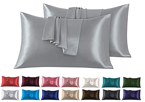 FARFALLAROSSA Lot de 2 Taies Oreiller en Satin 45 x 70 cm, Oreiller Satin Gris, Satinées Housse d'oreiller Doux Prend Soin de Votre Peau et Antichute de Cheveux