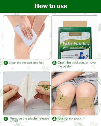 48Pcs Pain Relief Patches,MQUPIN 2 in 1 Knee Pain Relief Patches, Natural Herbal Heat Patch, 8-12 Hours Long Lasting Relief for All Parts of Body, Back, Neck, Shoulders, Knee Pain Relief Patches