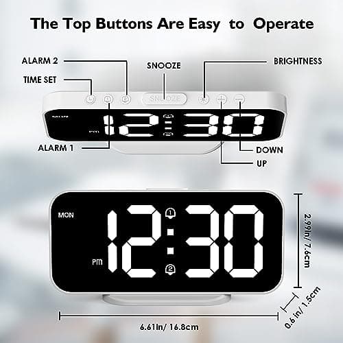 HOMVILLA Réveil Numérique LED avec Double Alarme Réveil Matin avec Fonction Snooze Horloge de Chevet à Miroir Déco Chambre Horloge Digitale Alimenté par USB