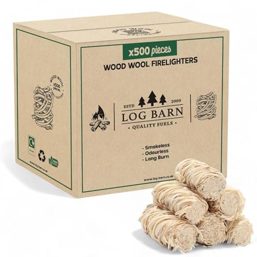 Log Barn Allume-feu Naturel - Boîte de 500, Allume-feu pour Barbecue, Poêles à Bois, Fours à Pizza, Foyers Ouverts, Cheminées - Bois de Chauffage Écologique de Log Barn
